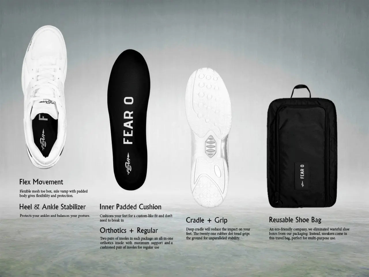 Men's High Arch Firm Support All-In-One White Walking Shoes, Comfort & Performance Style